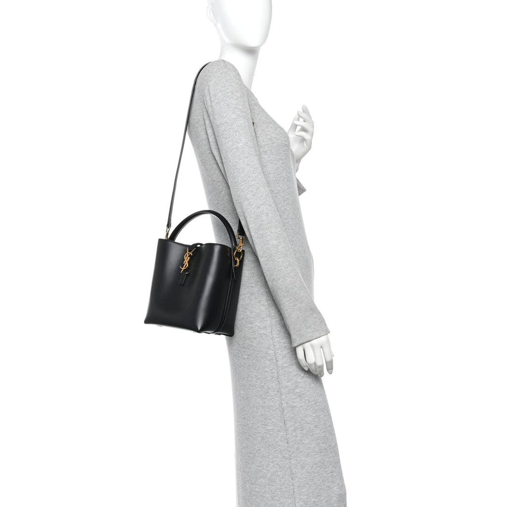 Smooth Shiny Calfskin Monogram Le 37 Small Bucket Bag Black