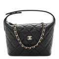 Caviar Quilted Hobo Clutch With Chain Black