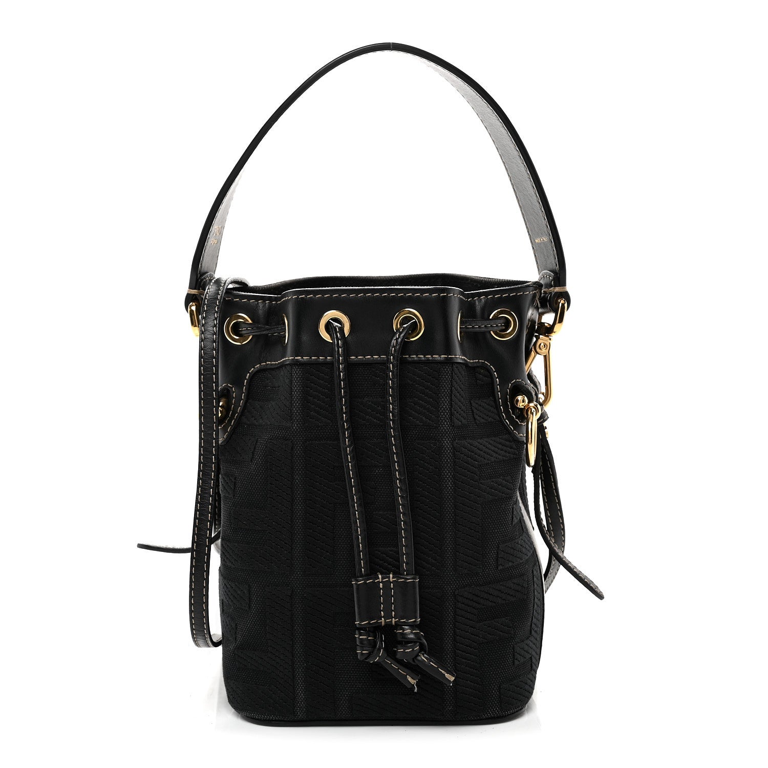 Canvas Vitello King F is Fendi FF Embroidered Mini Mon Tresor Bucket Bag Black