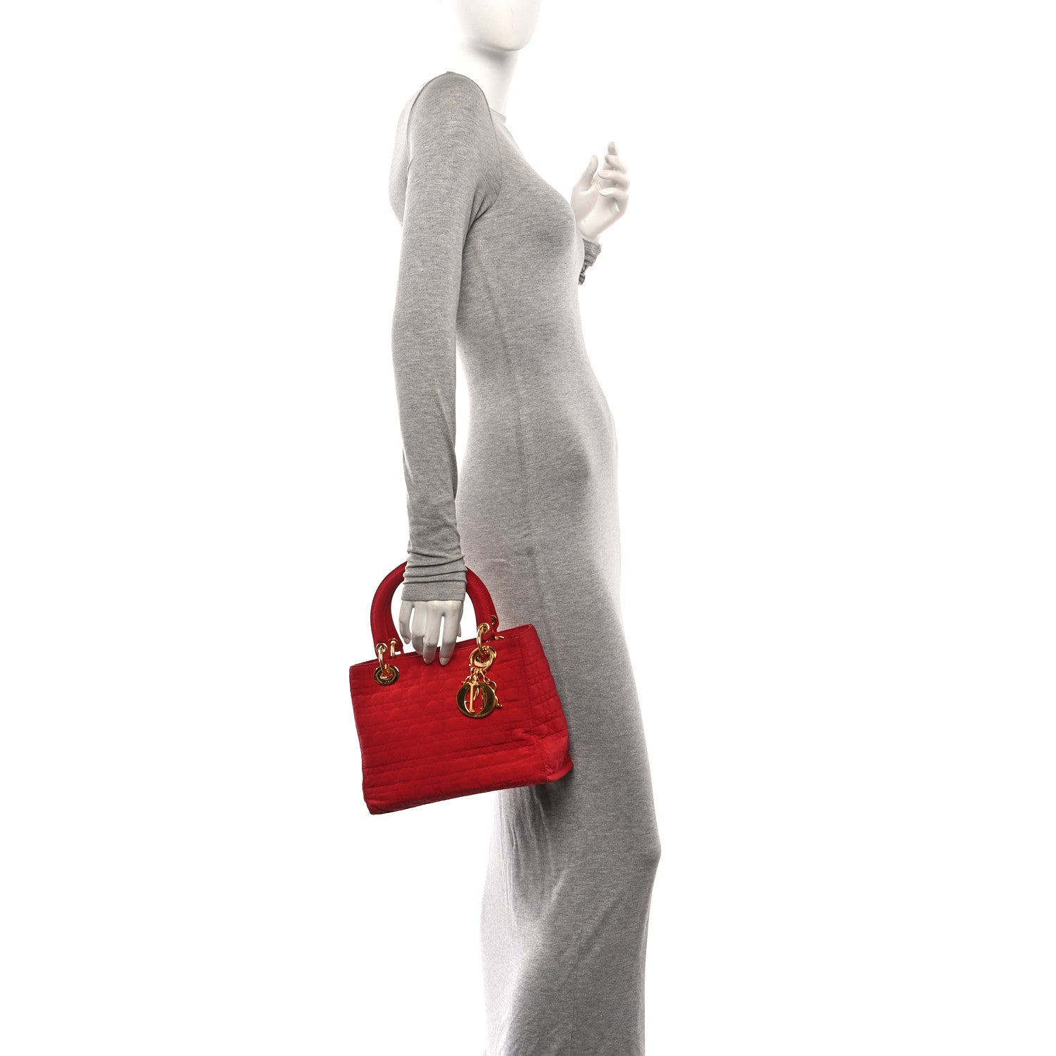 Nylon Cannage Medium Lady Dior Red