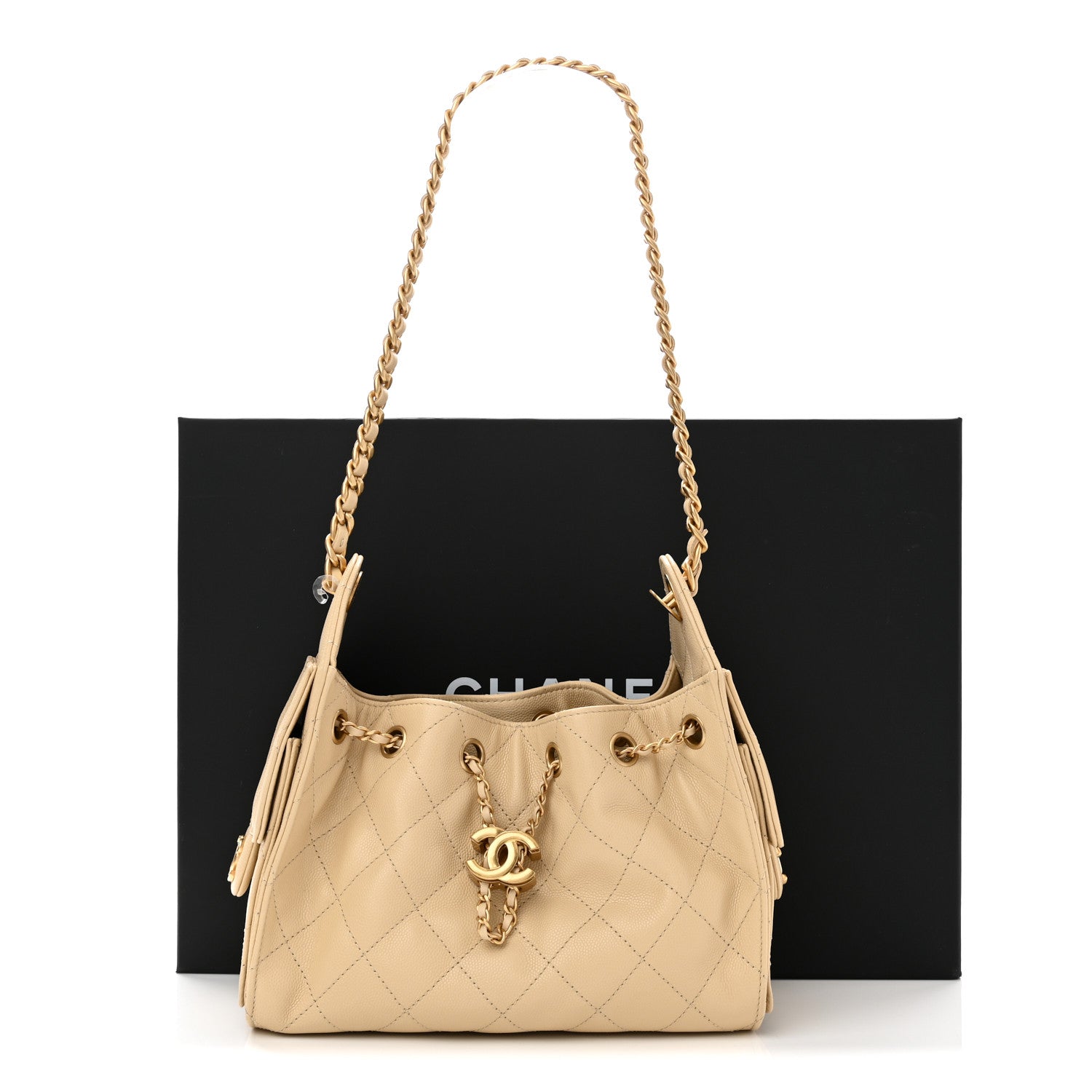 Caviar Quilted Mini Chanel 25 Handbag Beige