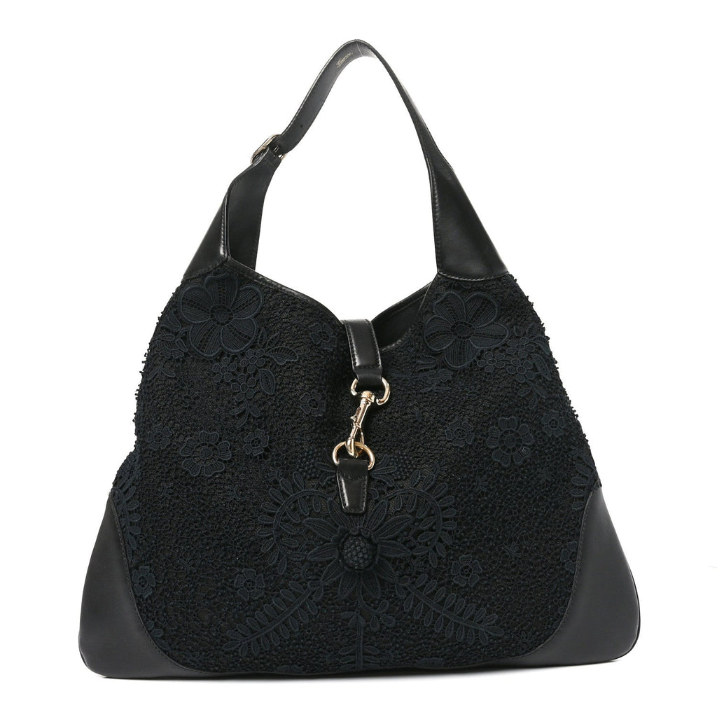 Calfsking Lace Large Jackie O Bouvier Hobo Black
