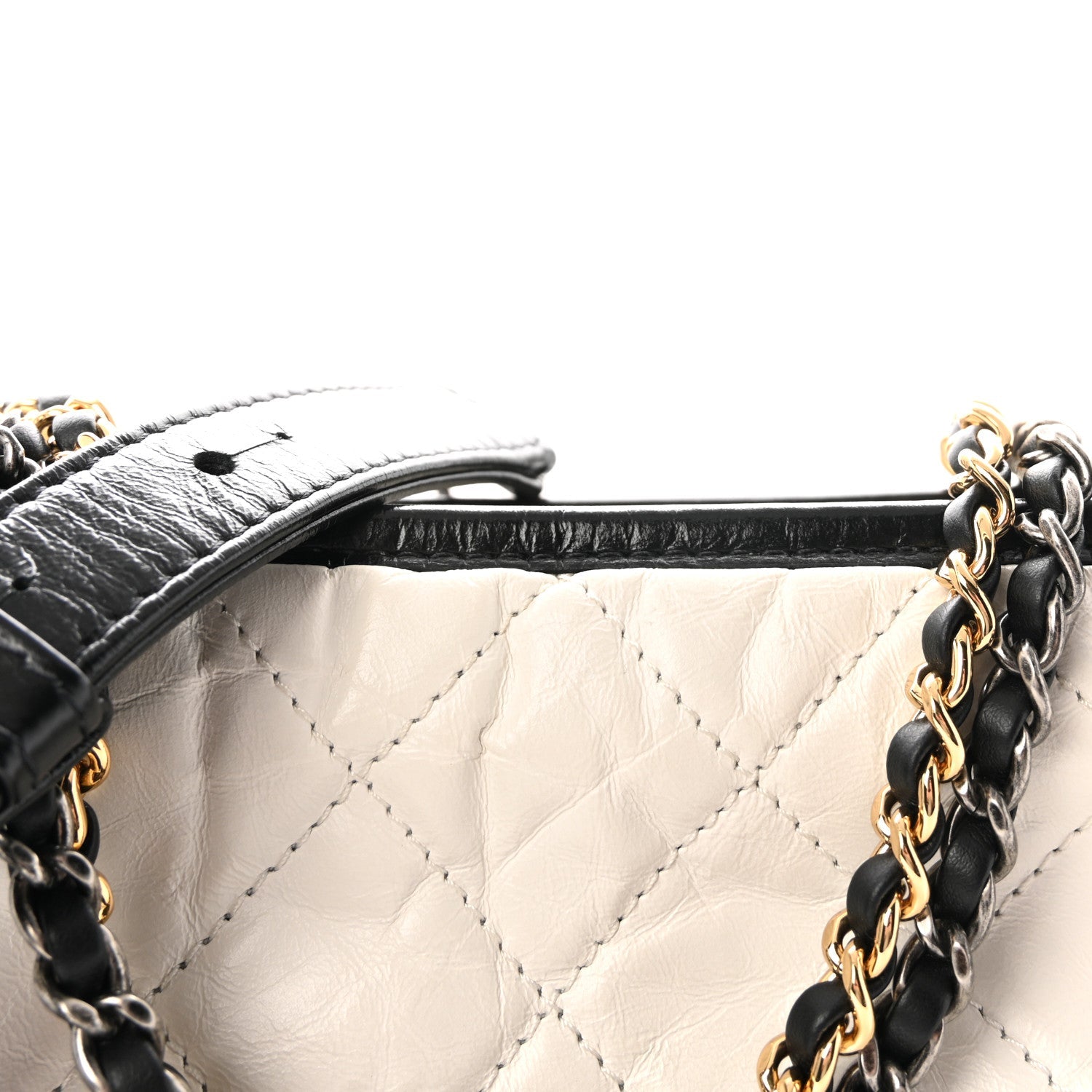 Aged Calfskin Quilted Medium Gabrielle Hobo Black White