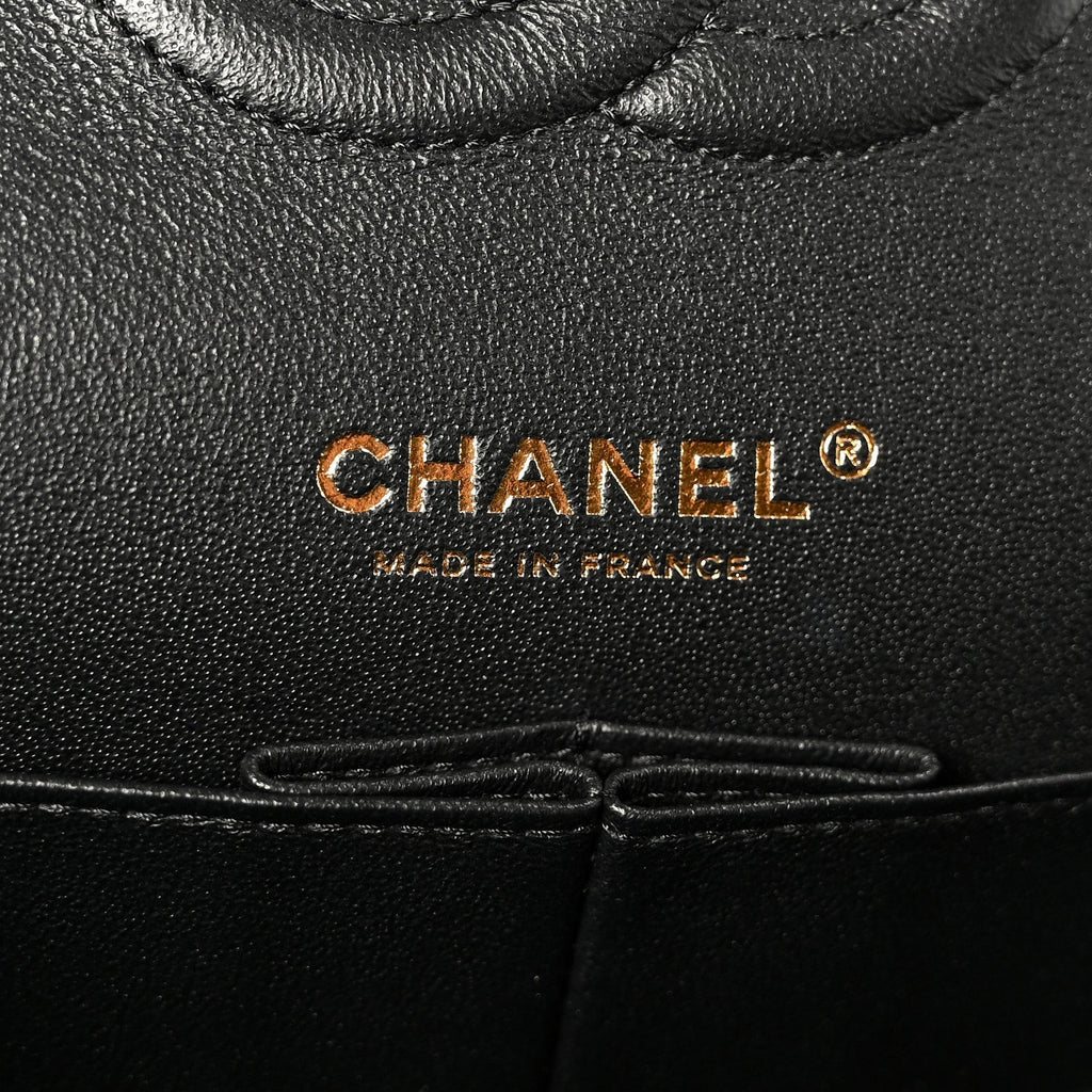 Lambskin Chevron Quilted Medium Double Flap Black