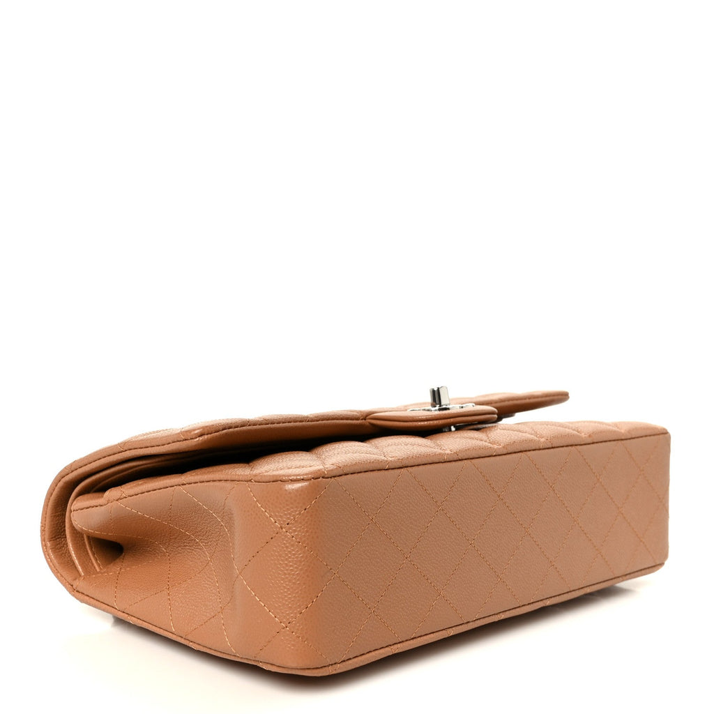 Caviar Quilted Medium Double Flap Light Brown