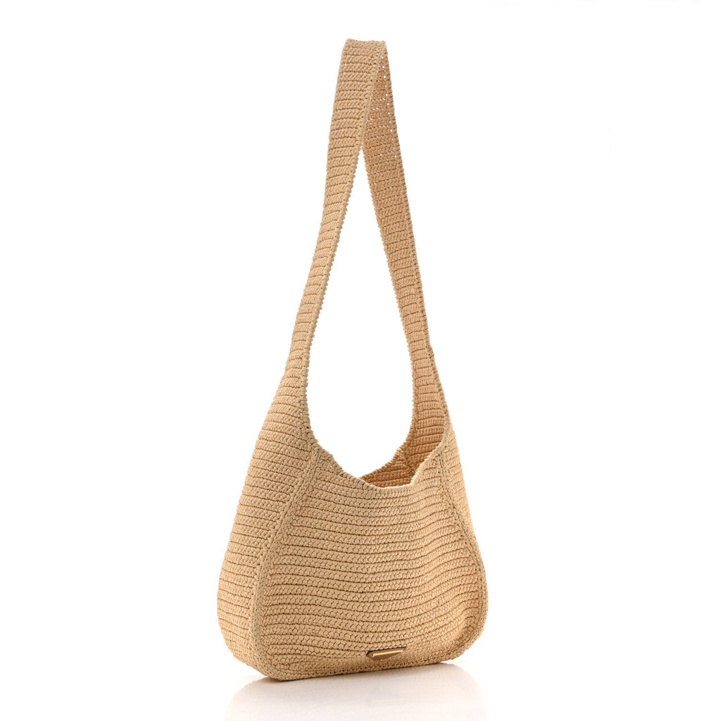 Yarn Raffia Effect Crochet Embroidered Logo Hobo Naturale