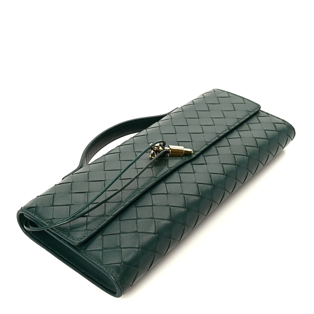 Nappa Intrecciato Long Andiamo Top Handle Clutch Emerald Green