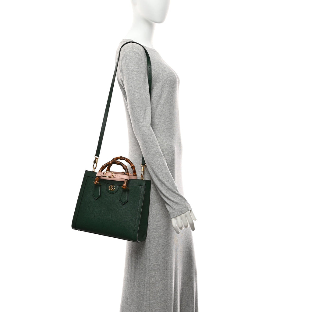Wonka Grain Calfskin Small Diana Tote Bag Vintage Green Powder Pink