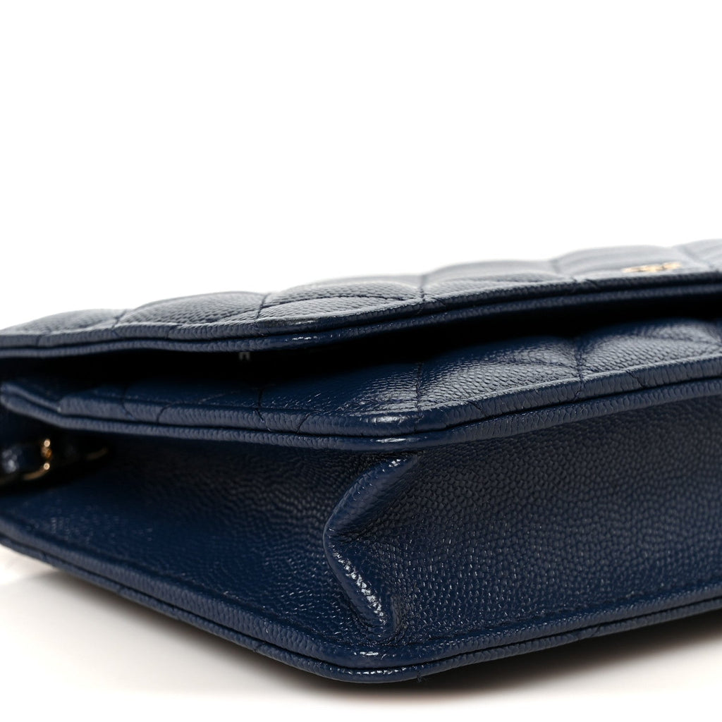 Caviar Quilted Wallet on Chain WOC Navy Blue
