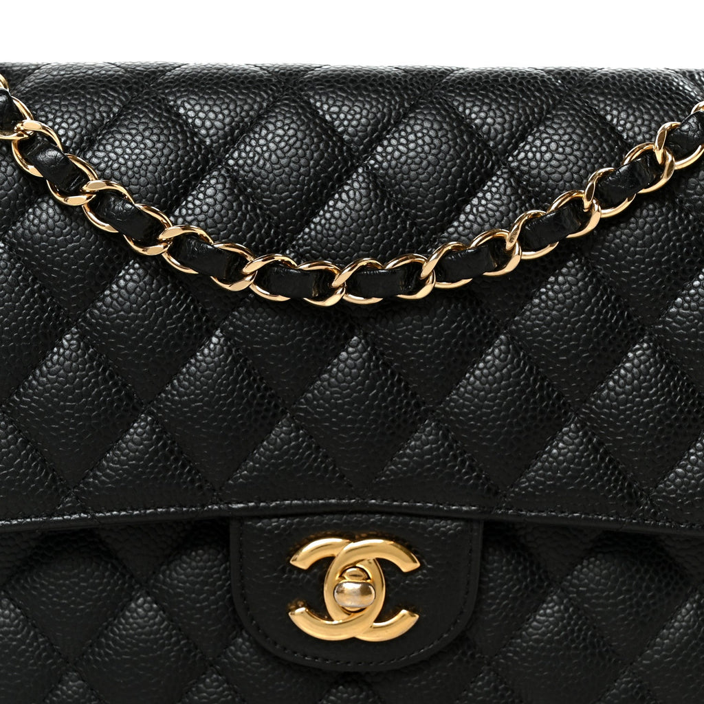 Caviar Quilted Medium Double Flap Black