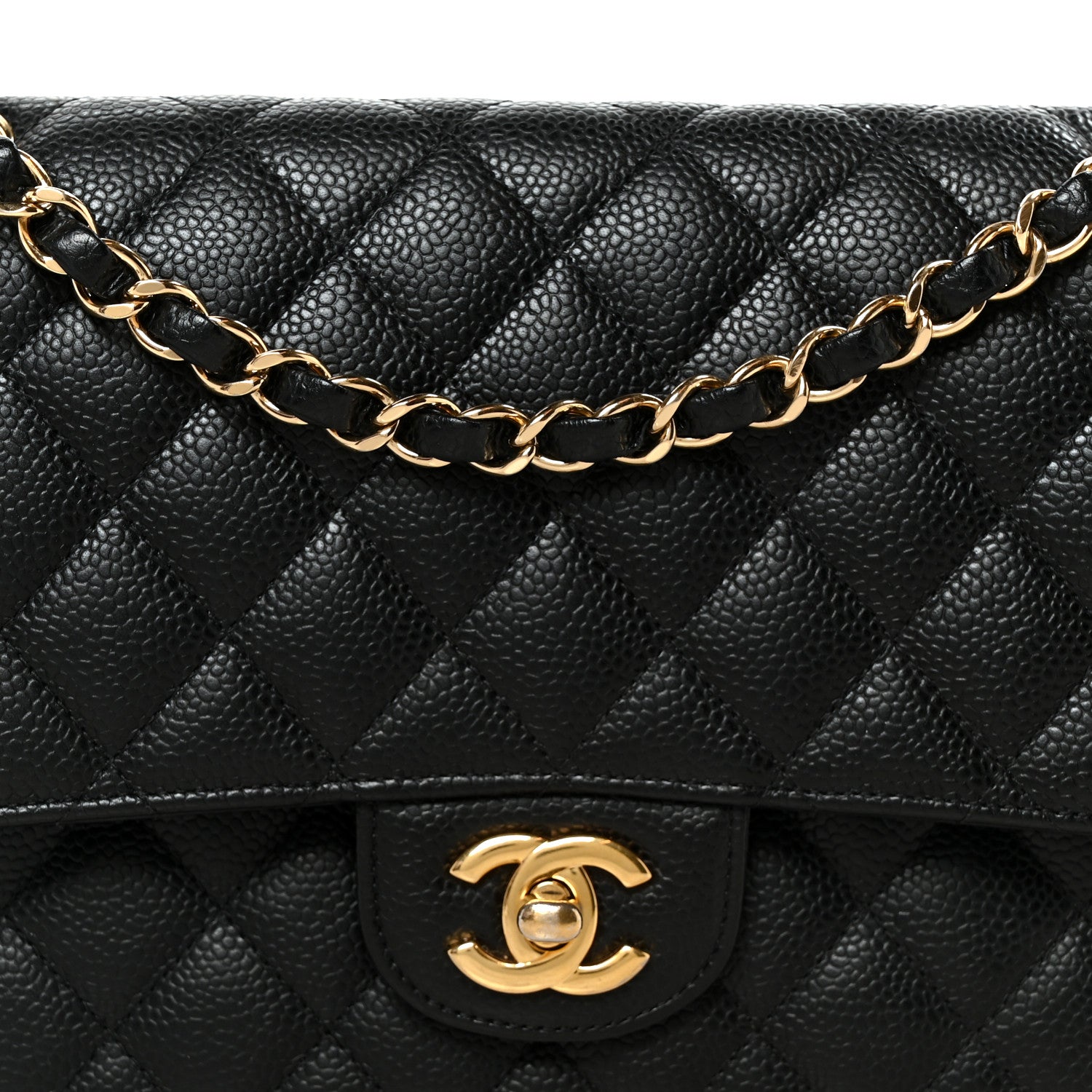 Caviar Quilted Medium Double Flap Black
