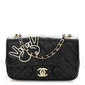 Lambskin Quilted Extra Mini V For Victory Flap Black