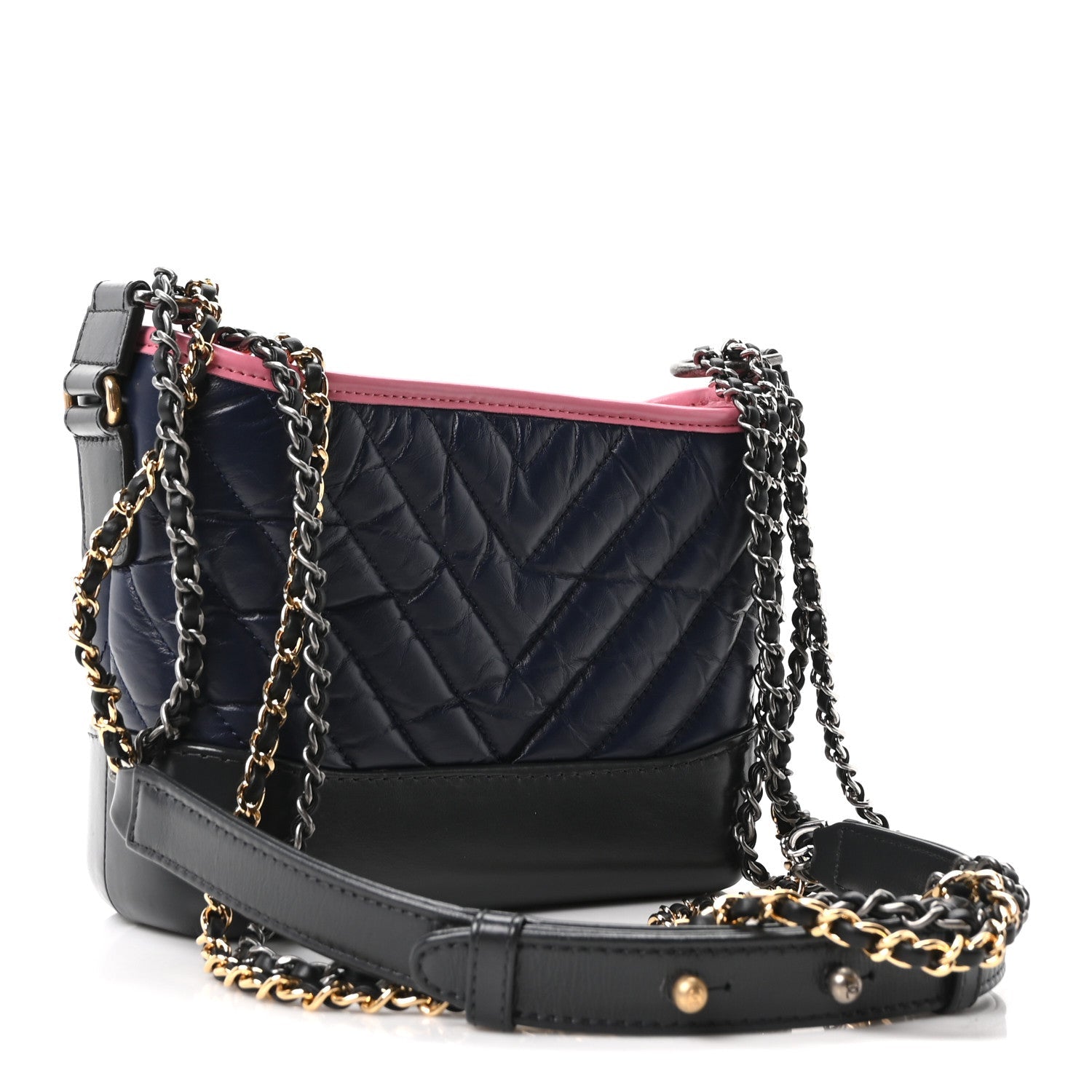 Aged Calfskin Chevron Quilted Small Gabrielle Hobo Dark Pink Navy
