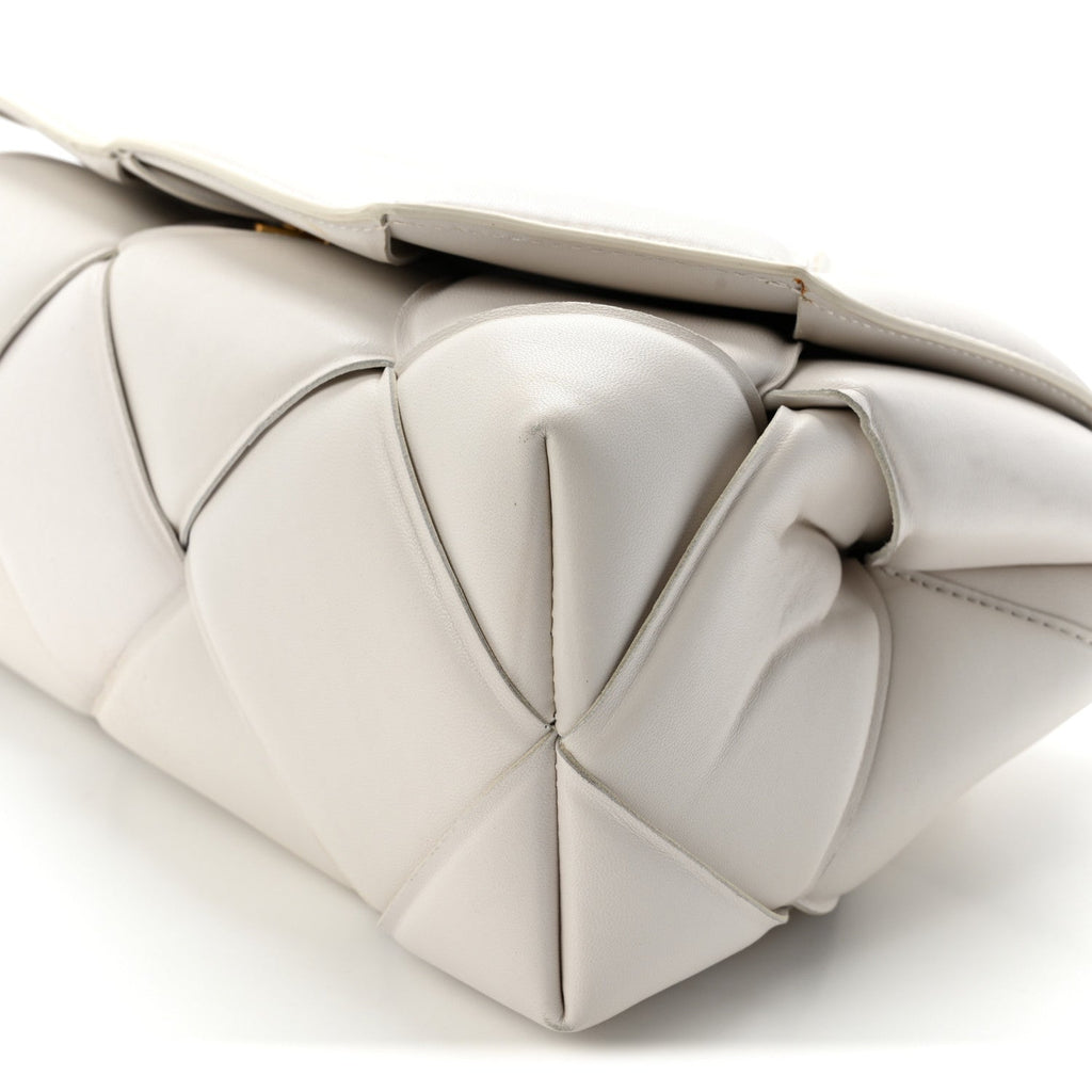 Nappa Intreccio Padded Top Handle Shoulder Bag White