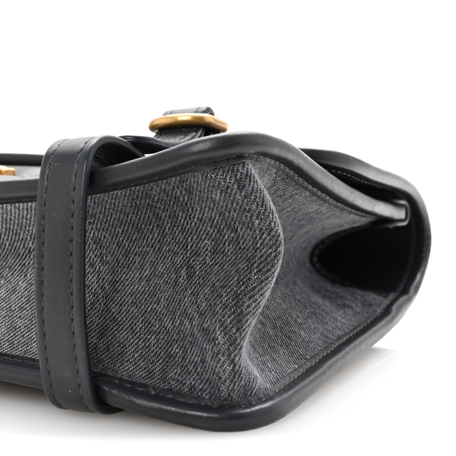 Washed Denim Quilted Messenger Flap Black
