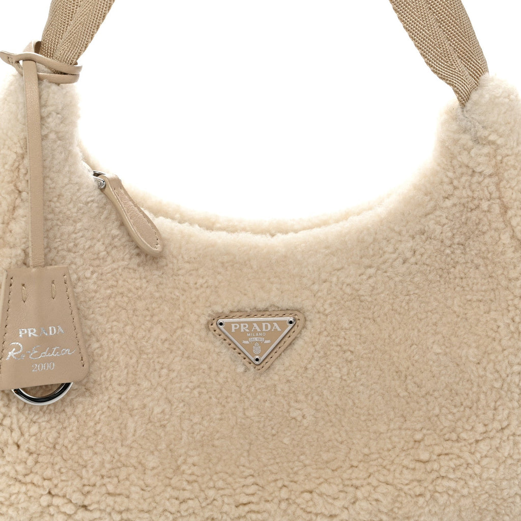 Shearling Mini Re-Edition 2000 Bag Ecru