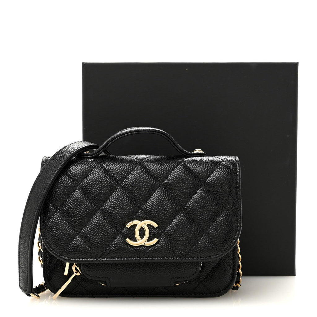 Caviar Quilted Business Affinity Clutch With Chain Black