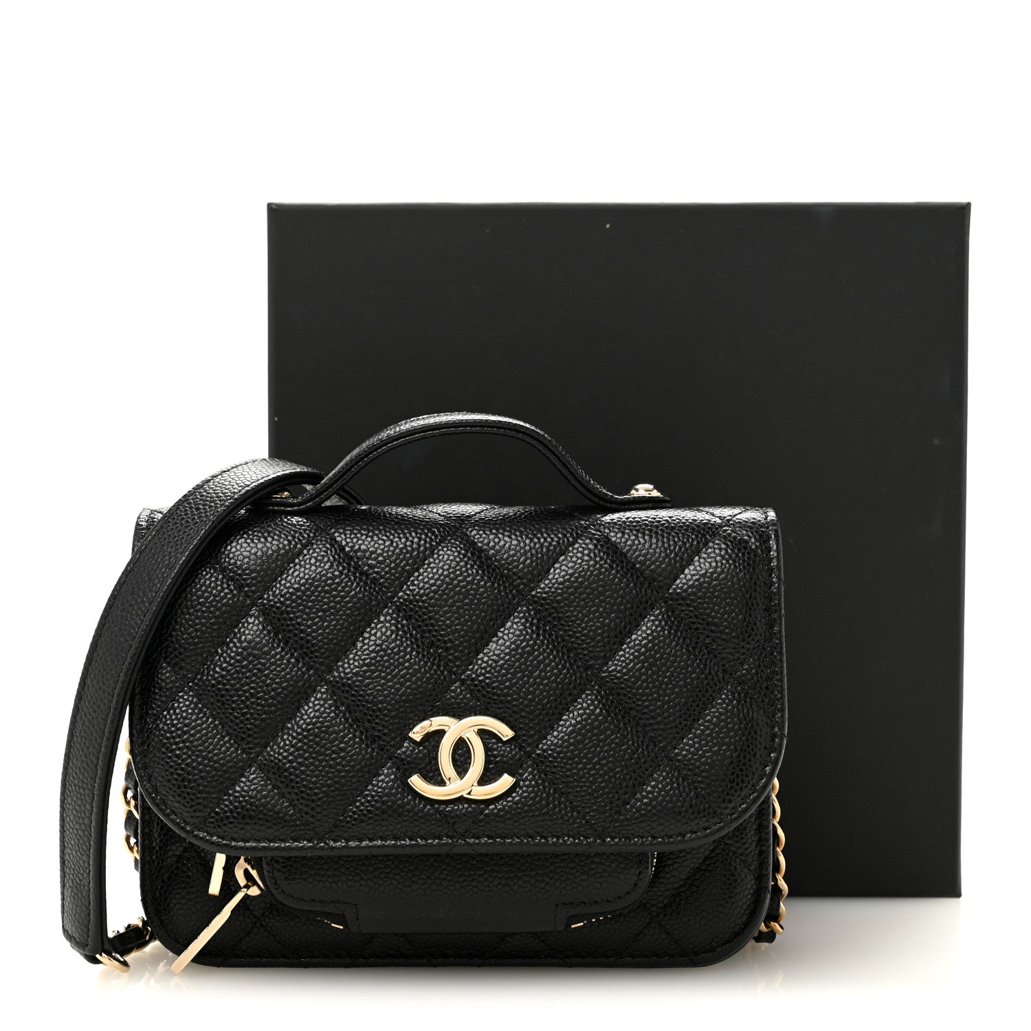 Caviar Quilted Business Affinity Clutch With Chain Black