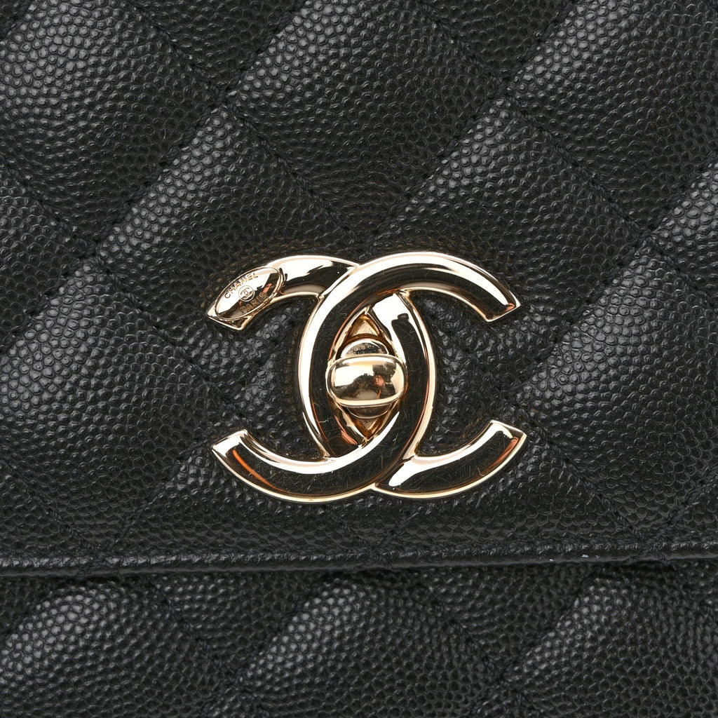 Caviar Quilted Small Coco Handle Flap Black