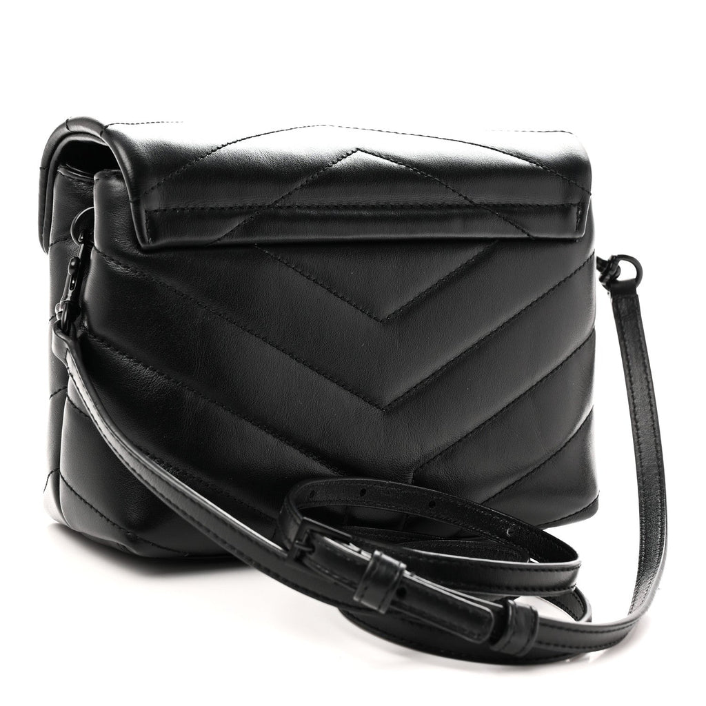 Calfskin Y Quilted Monogram Monochrome Toy Loulou Crossbody Bag Black