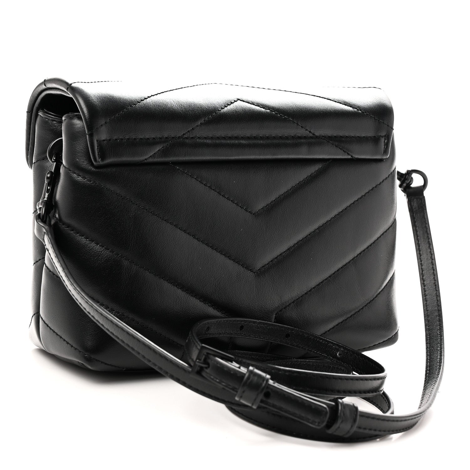 Calfskin Y Quilted Monogram Monochrome Toy Loulou Crossbody Bag Black