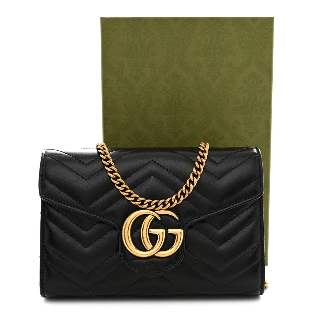 Calfskin Matelasse GG Marmont Chain Wallet Black