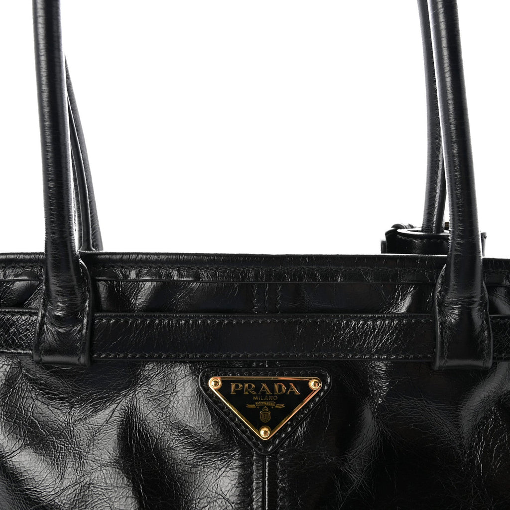 Glossy Calfskin Triangle Large Bonnie Shoulder Bag Black