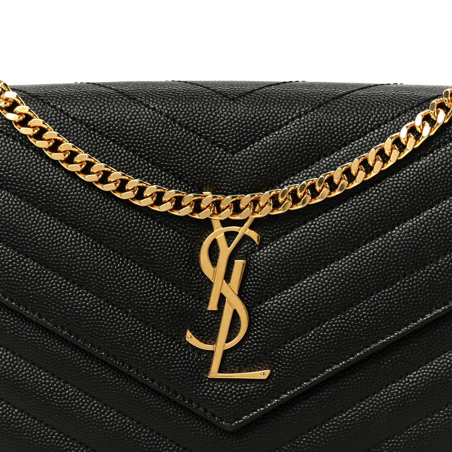 Grain De Poudre Matelasse Chevron Monogram Chain Wallet Black