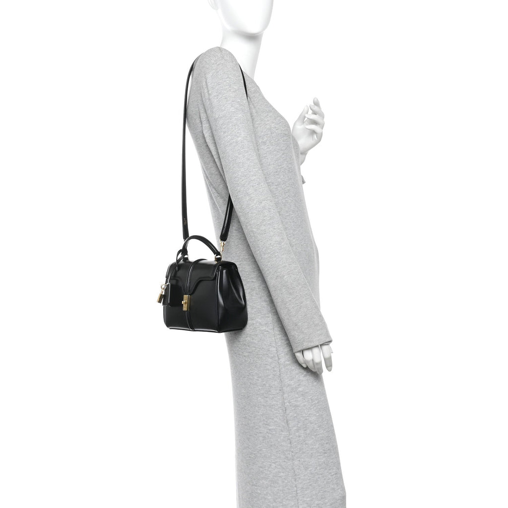 Satinated Calfskin Mini 16 Top Handle Bag Black