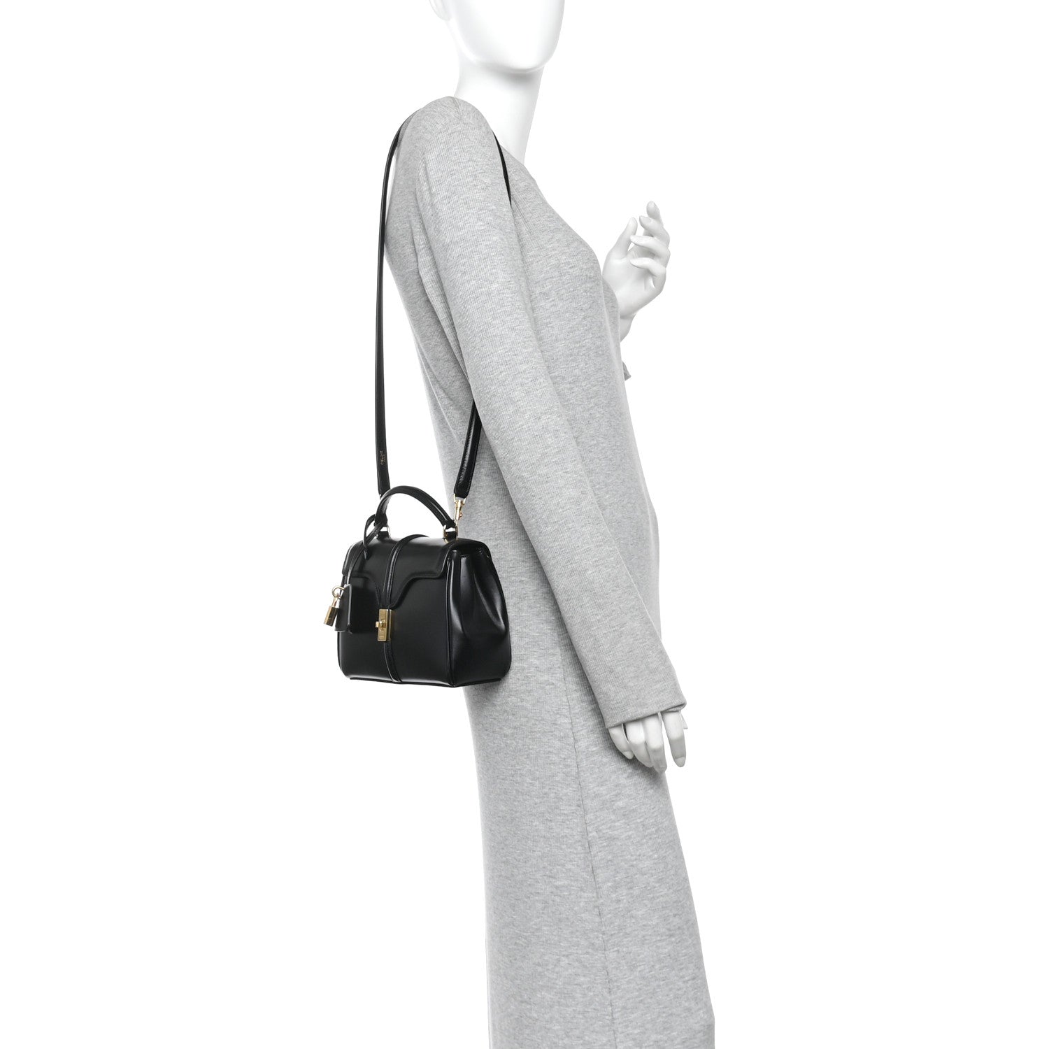 Satinated Calfskin Mini 16 Top Handle Bag Black