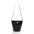 Crumpled Calfskin PVC Camellia Coco Bucket Bag Black White