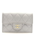 Caviar Quilted Flap Card Holder Wallet Grey