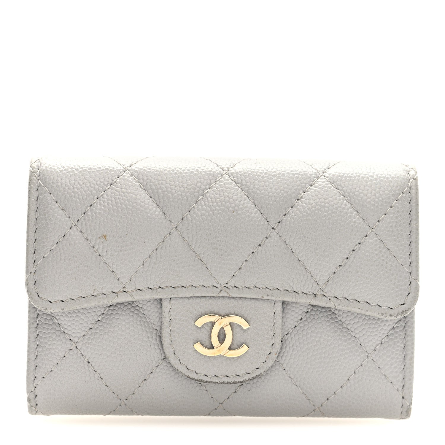 Caviar Quilted Flap Card Holder Wallet Grey
