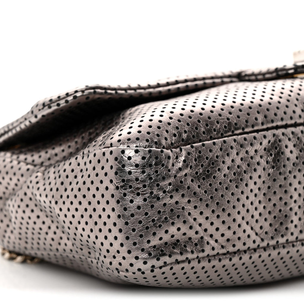 Metallic Crackled Calfskin Perforated Drill Flap Bronze