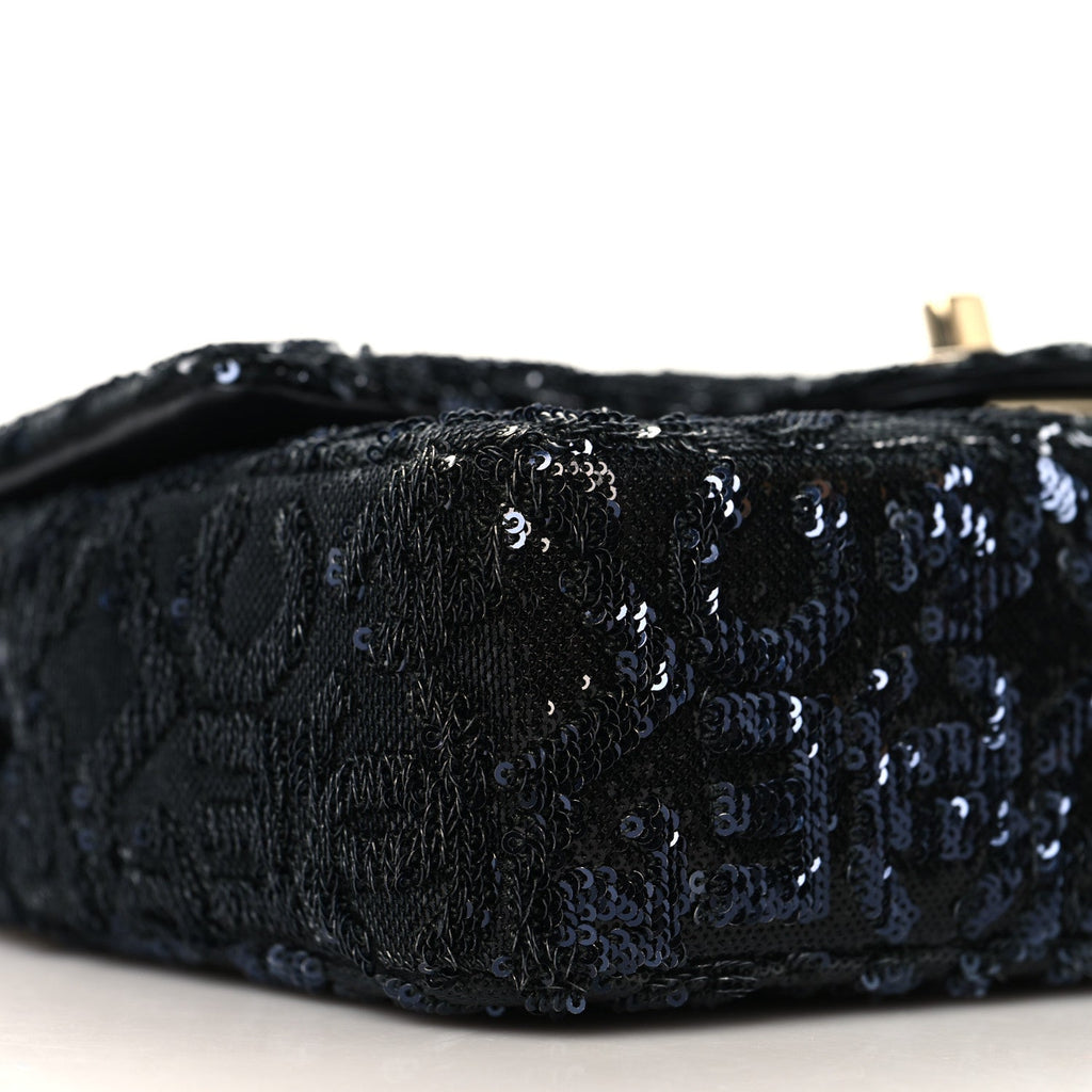 Sequin Quilted Small Single Flap Black
