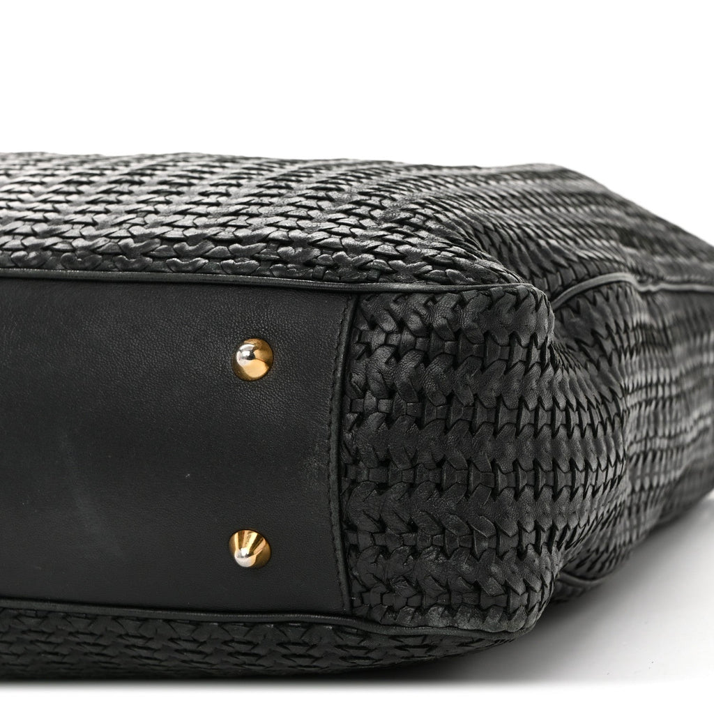 Lambskin Woven Dior Soft Shopping Tote Black