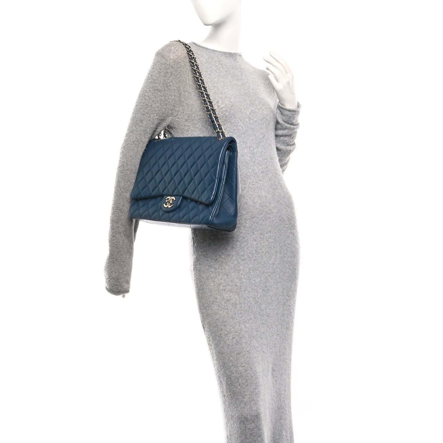 Lambskin Quilted Maxi Double Flap Blue