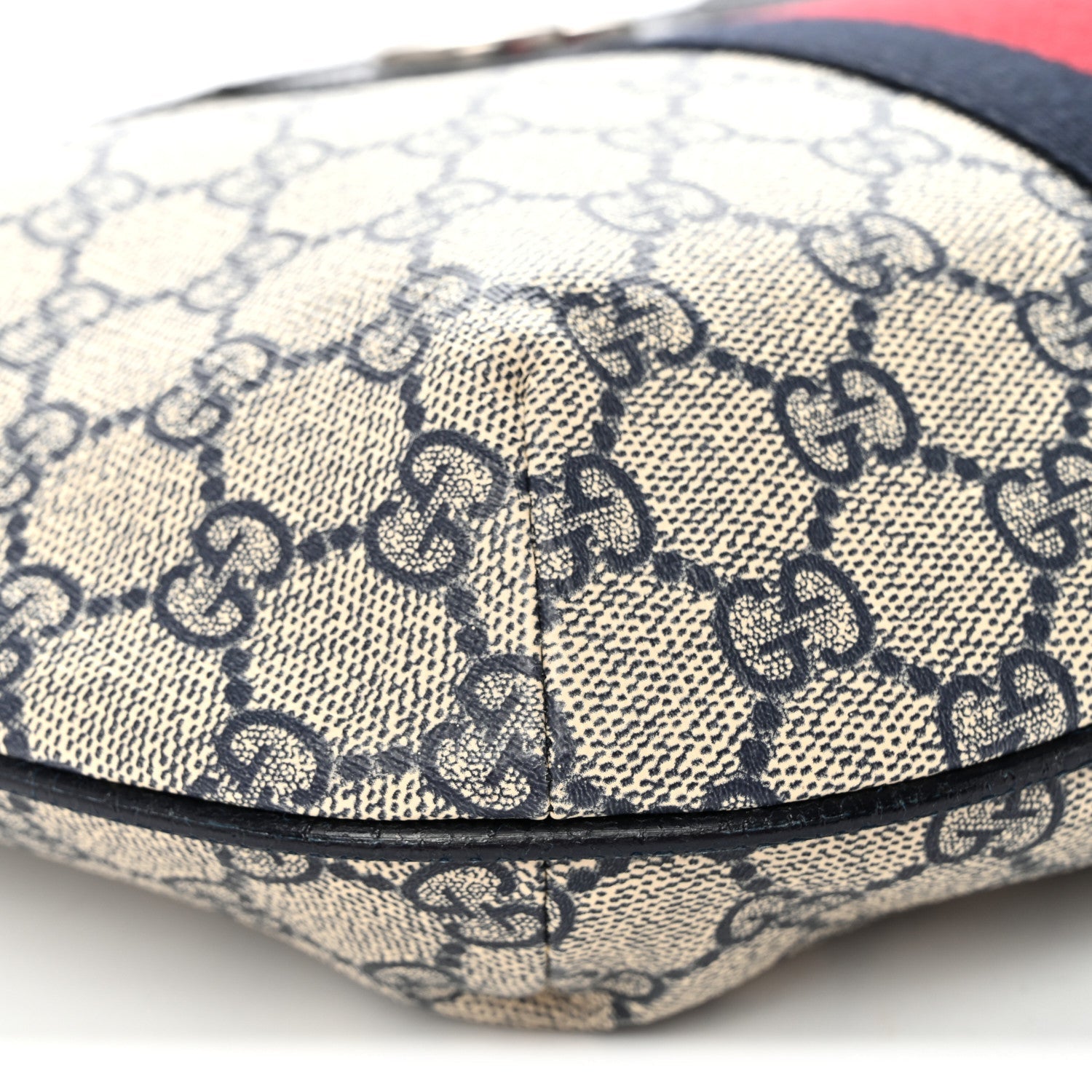GG Supreme Monogram Textured Dollar Calfskin Web Small Ophidia Half Moon Hobo Beige Blue