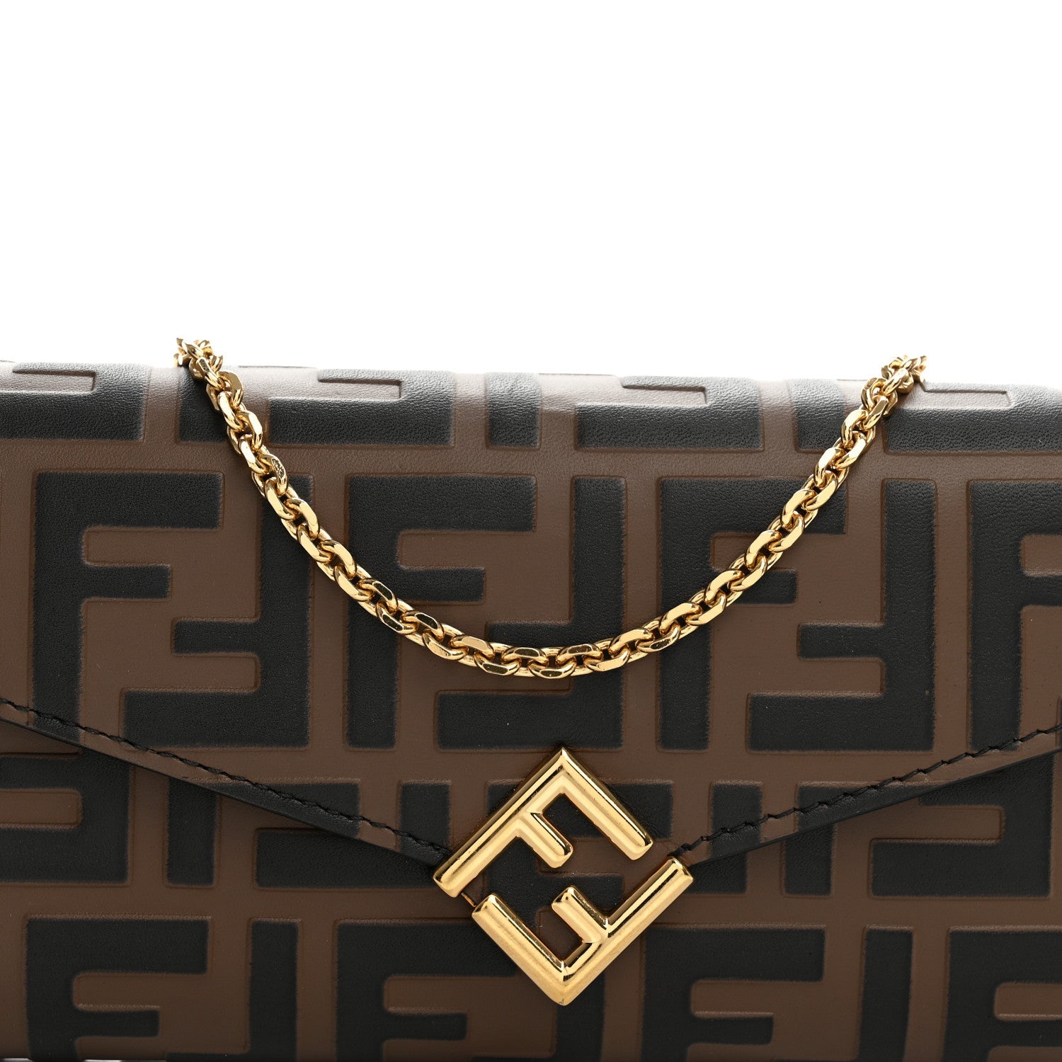 Vitello Soft F is Fendi Bi-Color FF 1974 Embossed Continental Envelope Wallet On Chain Maya Black