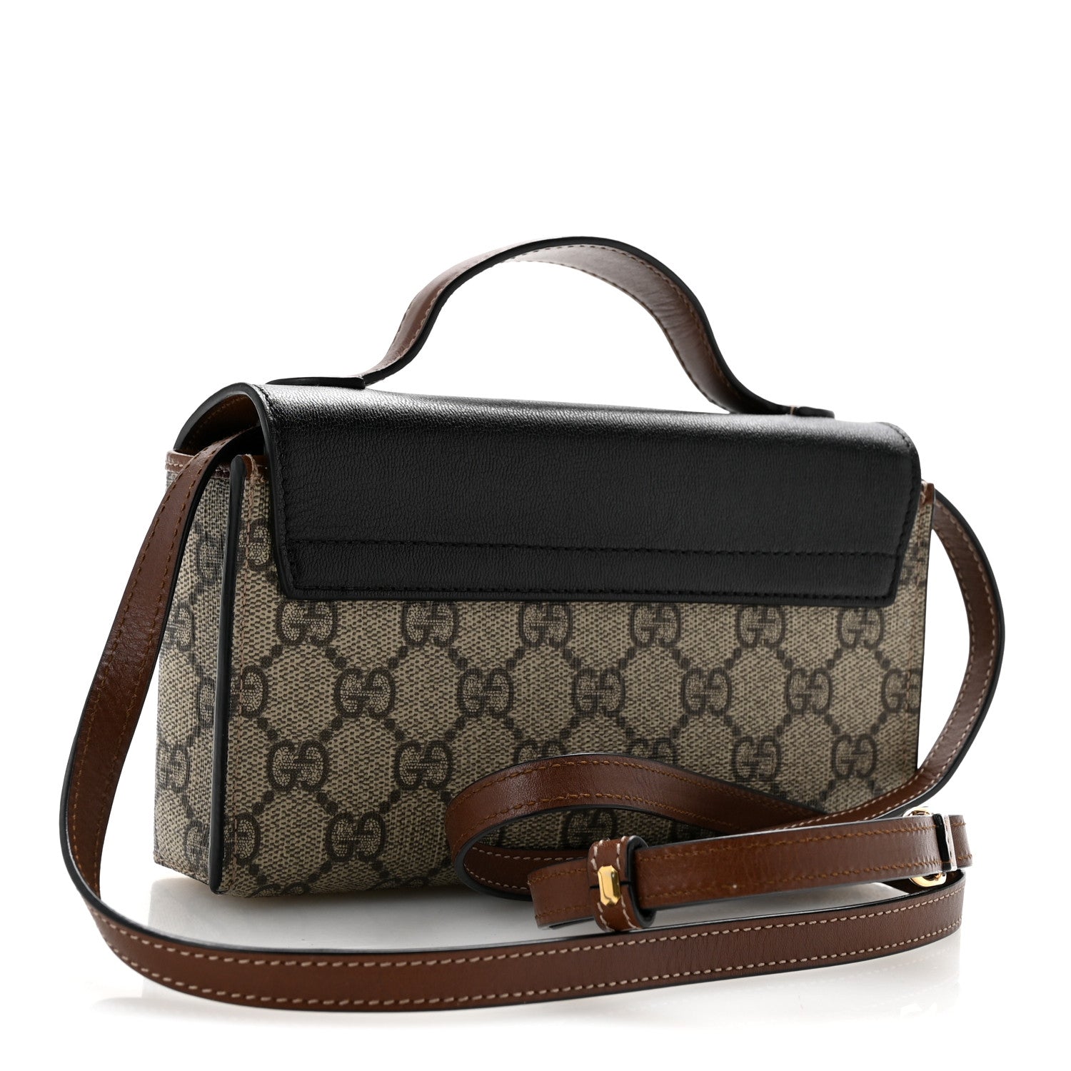 GG Supreme Monogram Calfskin Mini Padlock Top Handle Shoulder Bag Beige Black Cuir