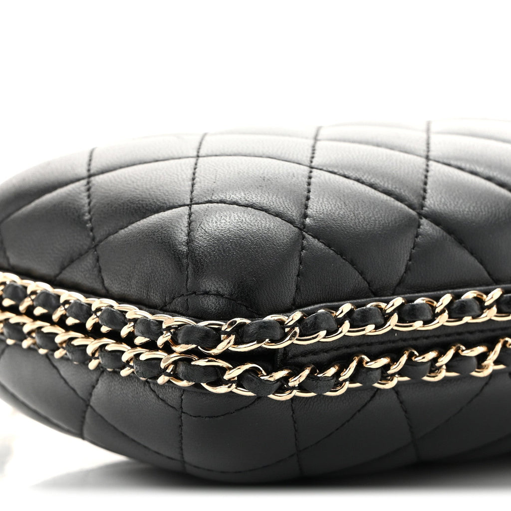 Lambskin Quilted Chain Around Clutch Black