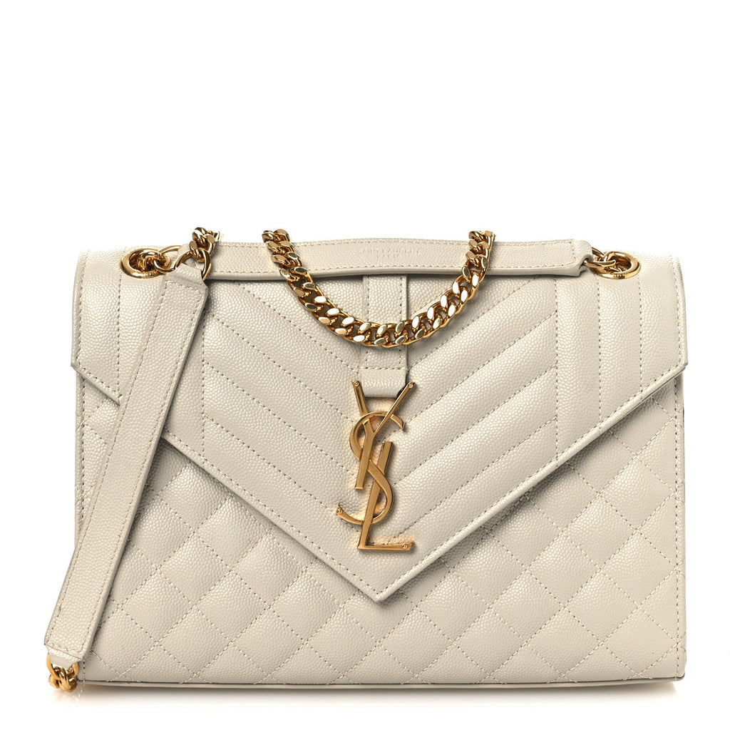 Grain De Poudre Textured Mixed Matelasse Medium Triquilt Monogram Satchel Crema Soft