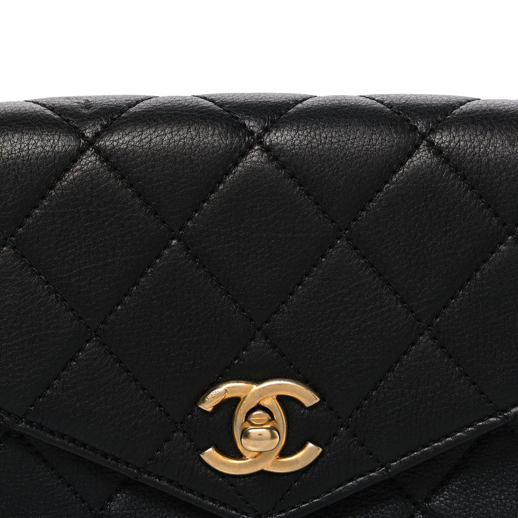 Calfskin Quilted Flap Waist Bag Black