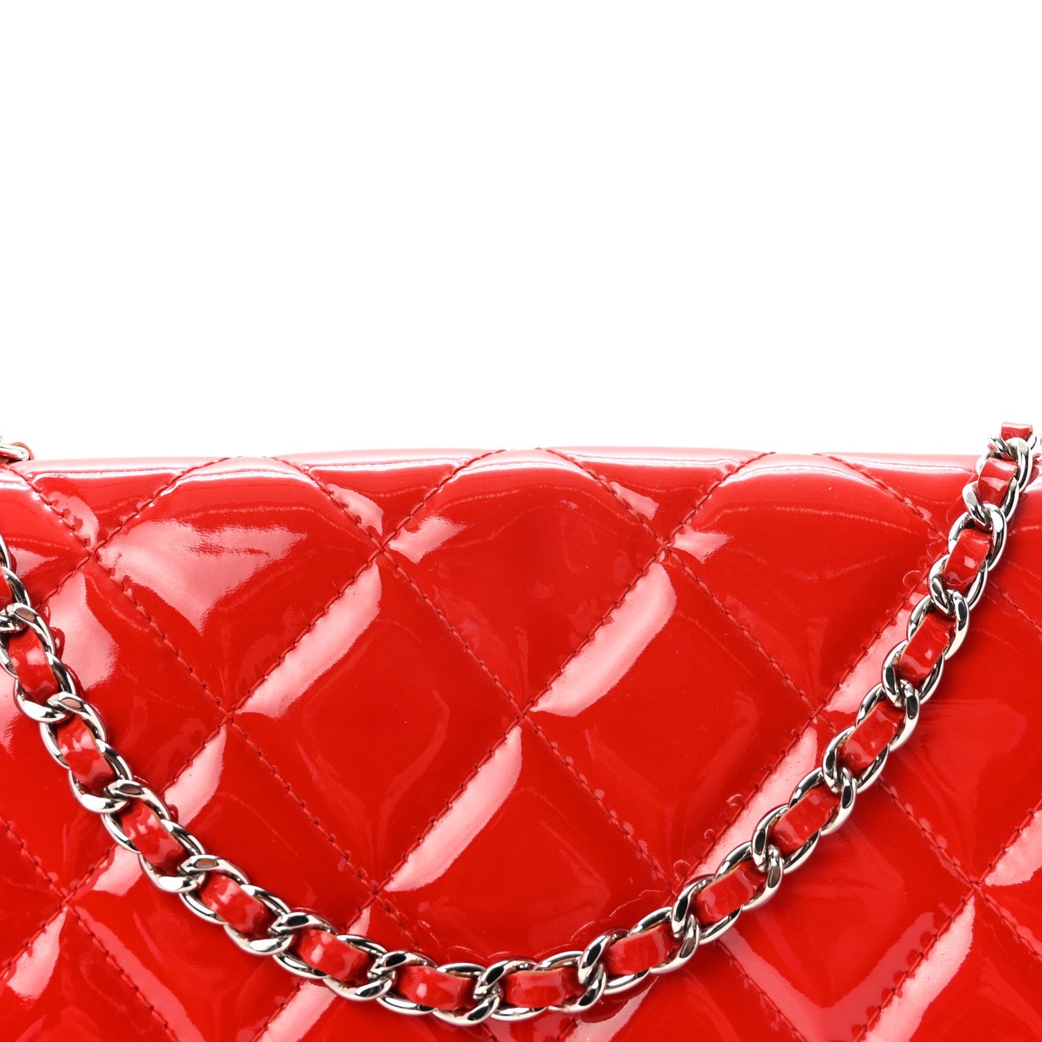 Patent Quilted Clutch with Chain Flap Red