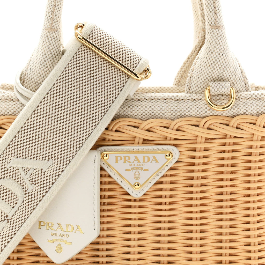 Wicker Canvas Mini Tote Naturale White