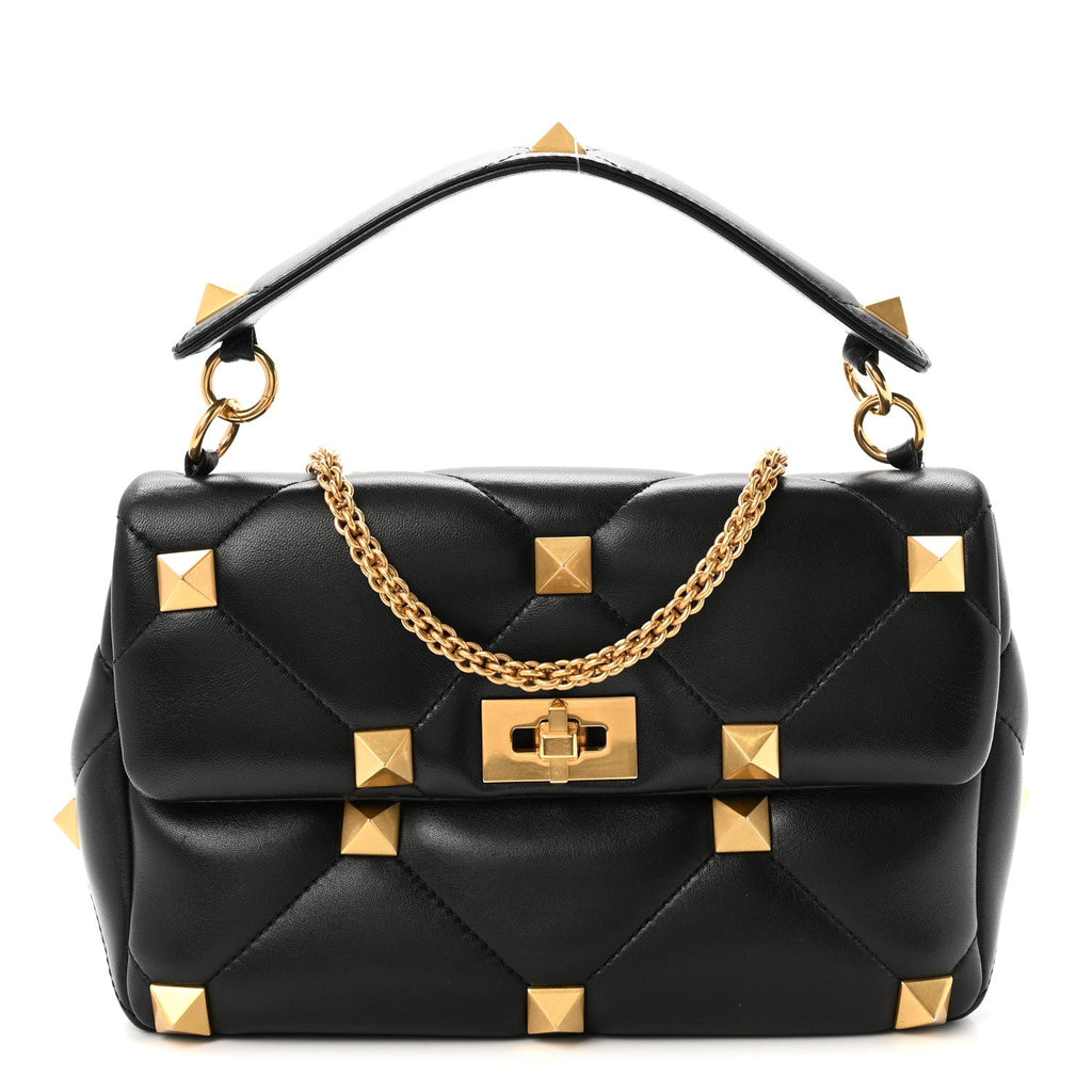 Nappa Large Roman Stud Shoulder Bag Black
