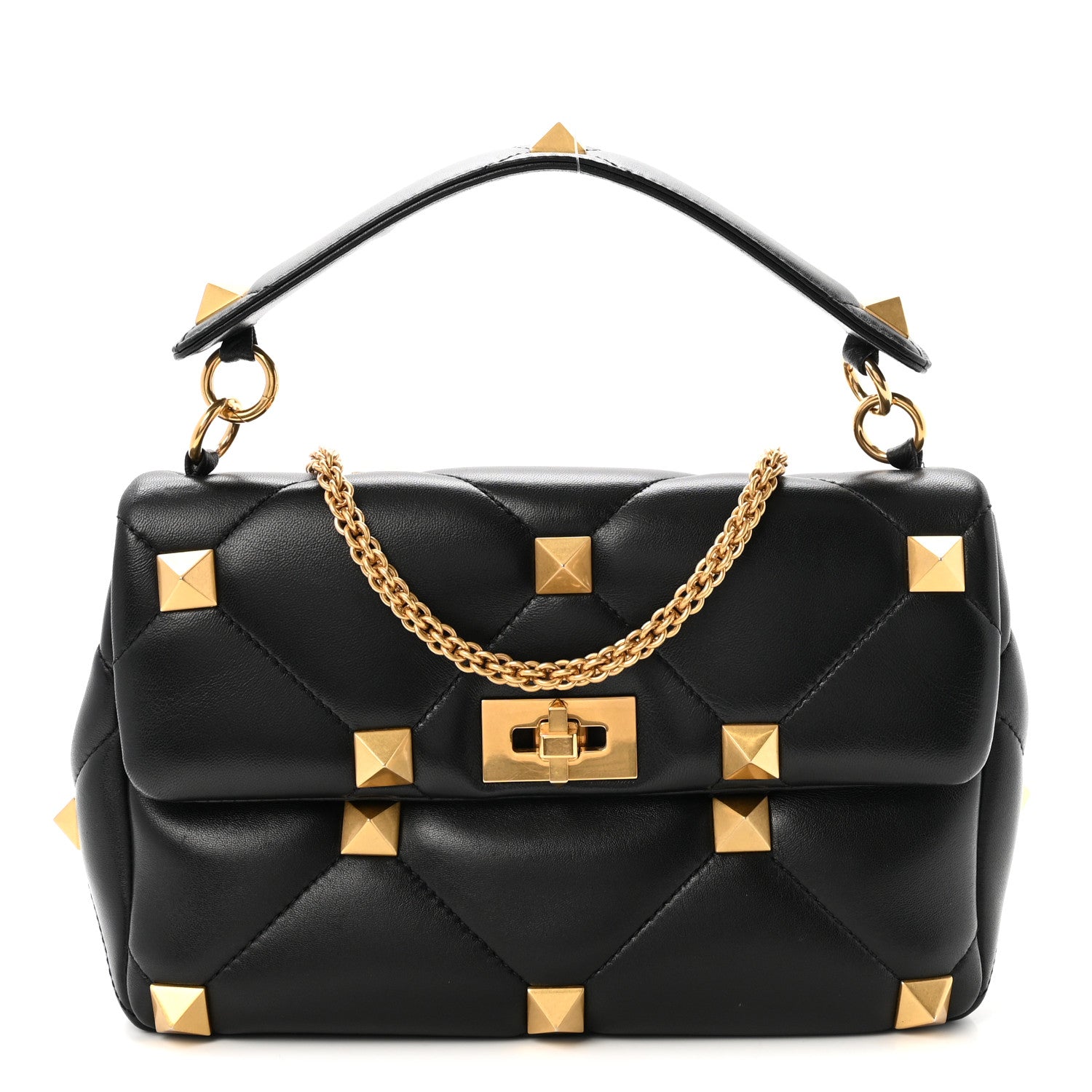 Nappa Large Roman Stud Shoulder Bag Black