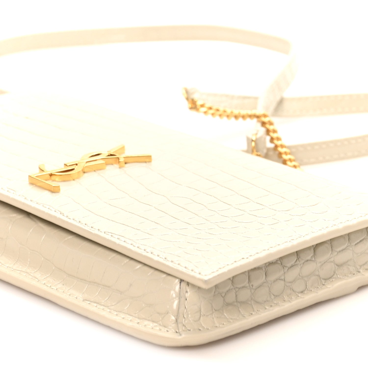 Crocodile Embossed Monogram Phone Holder Crossbody Blanc Vintage