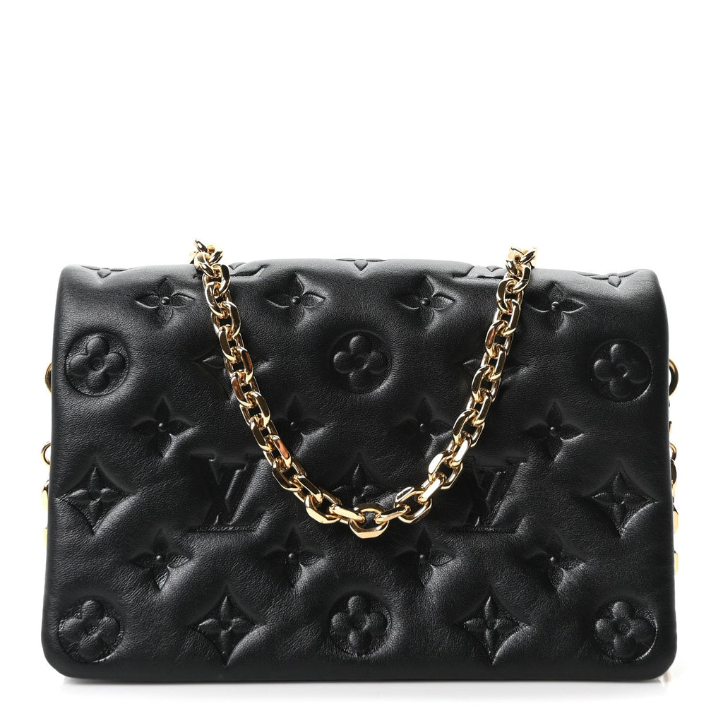 Lambskin Embossed Monogram Pochette Coussin Black