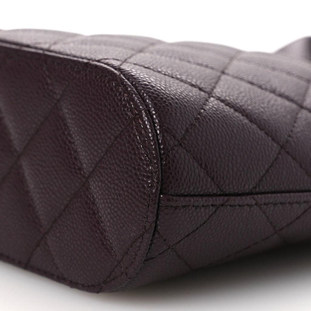 Caviar Quilted Top Handle Clutch With Chain Dark Brown
